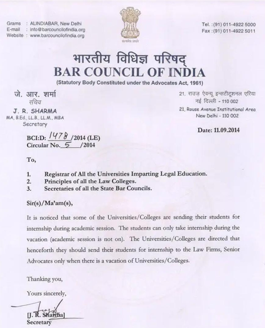 BCI Notice on Internship